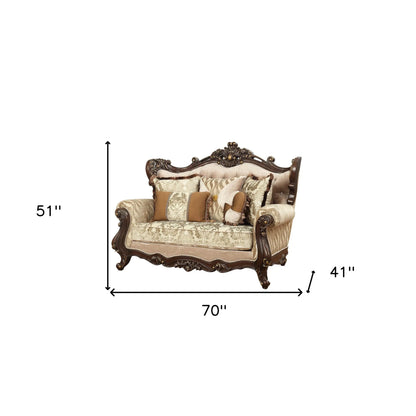 HMS 70" Beige and Brown Chesterfield Loveseat - Loft&Timber