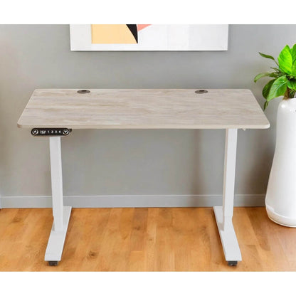 HMS Adjustable Rolling Computer Desk in Khaki and White Wood - Loft&Timber