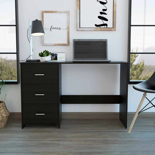 HMS Modern 48" Black Steel Computer Desk with Three Drawers - Loft&Timber