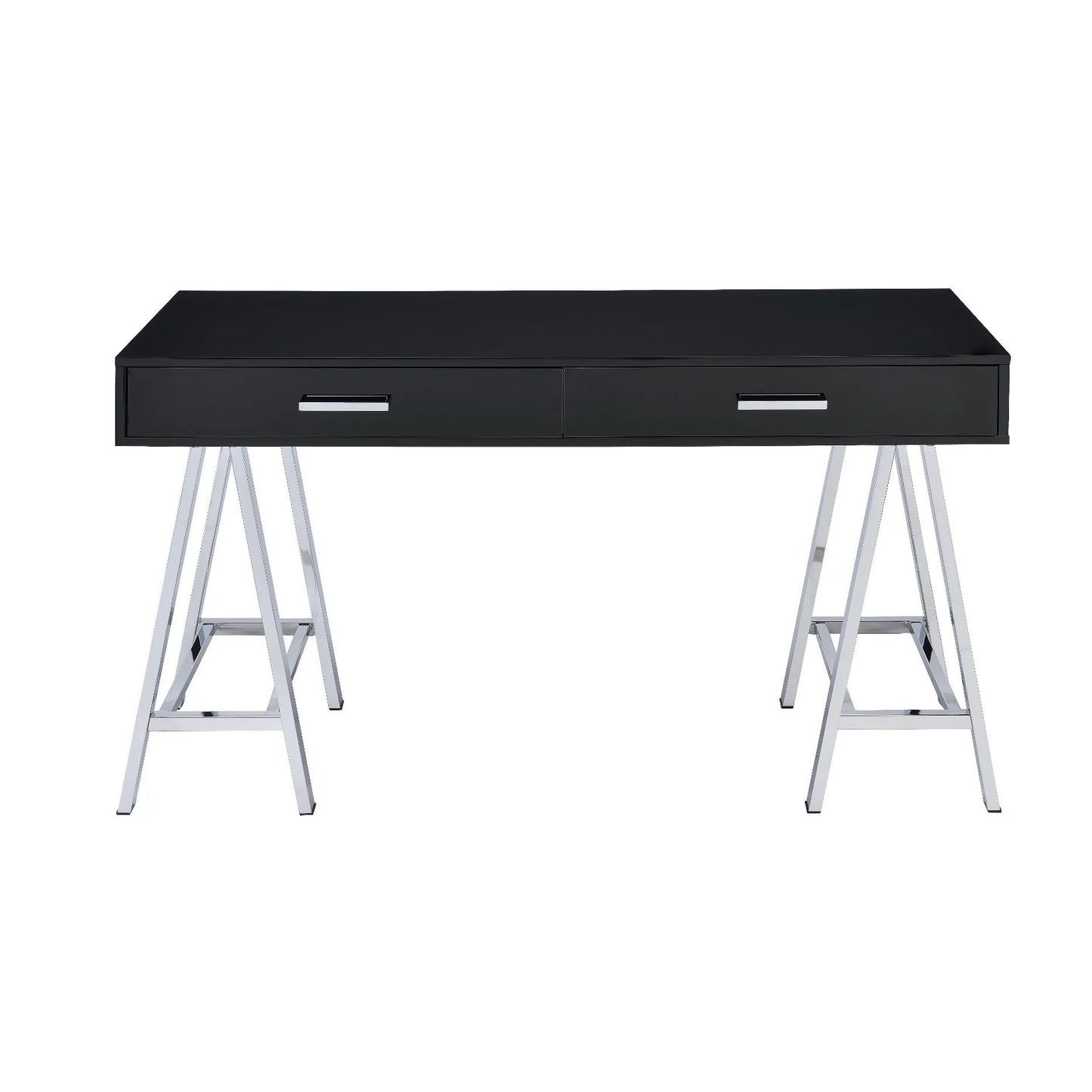 HMS 54" Black and Silvering Desk with Two Wooden Drawers - Loft&Timber