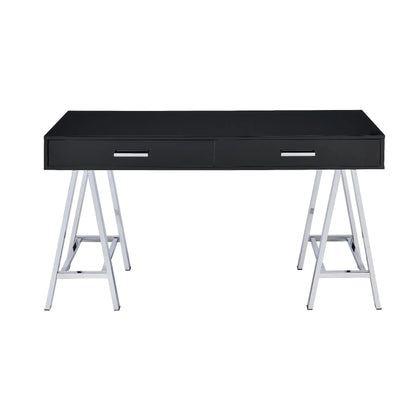 HMS 54" Black and Silvering Desk with Two Wooden Drawers - Loft&Timber