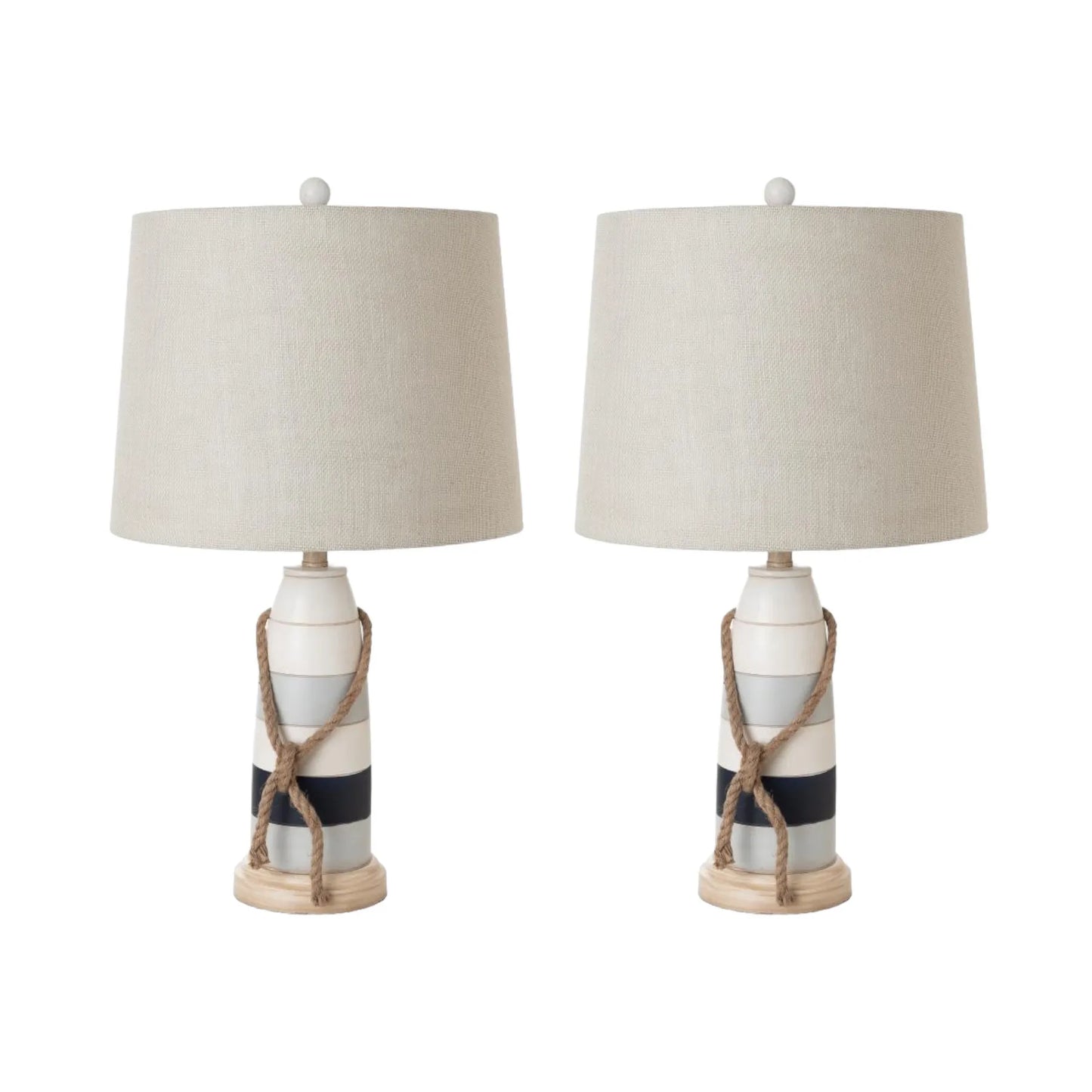 HMS Set of Two 27" Novelty Table Lamps Natural White and Blue Coastal Style with Off-White Empire Shade - Loft&Timber