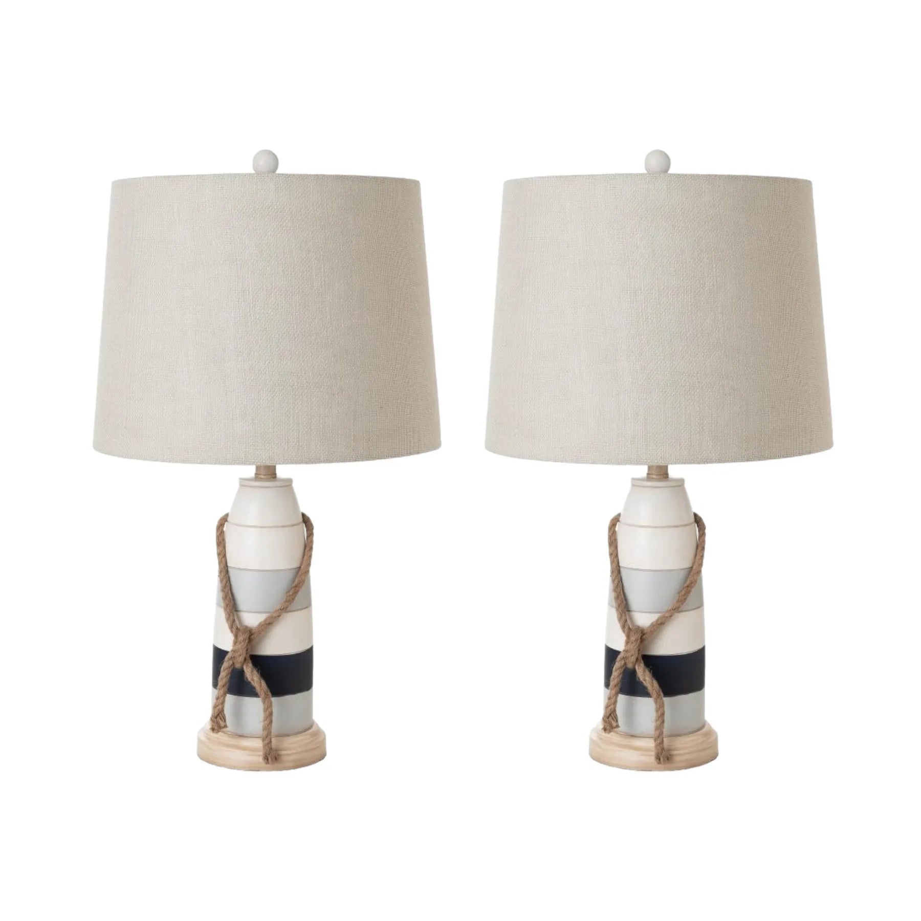 HMS Set of Two 27" Novelty Table Lamps Natural White and Blue Coastal Style with Off-White Empire Shade - Loft&Timber