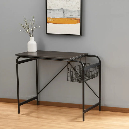 HMS 39" Brown and Black Wood and Metal Computer Desk - Loft&Timber