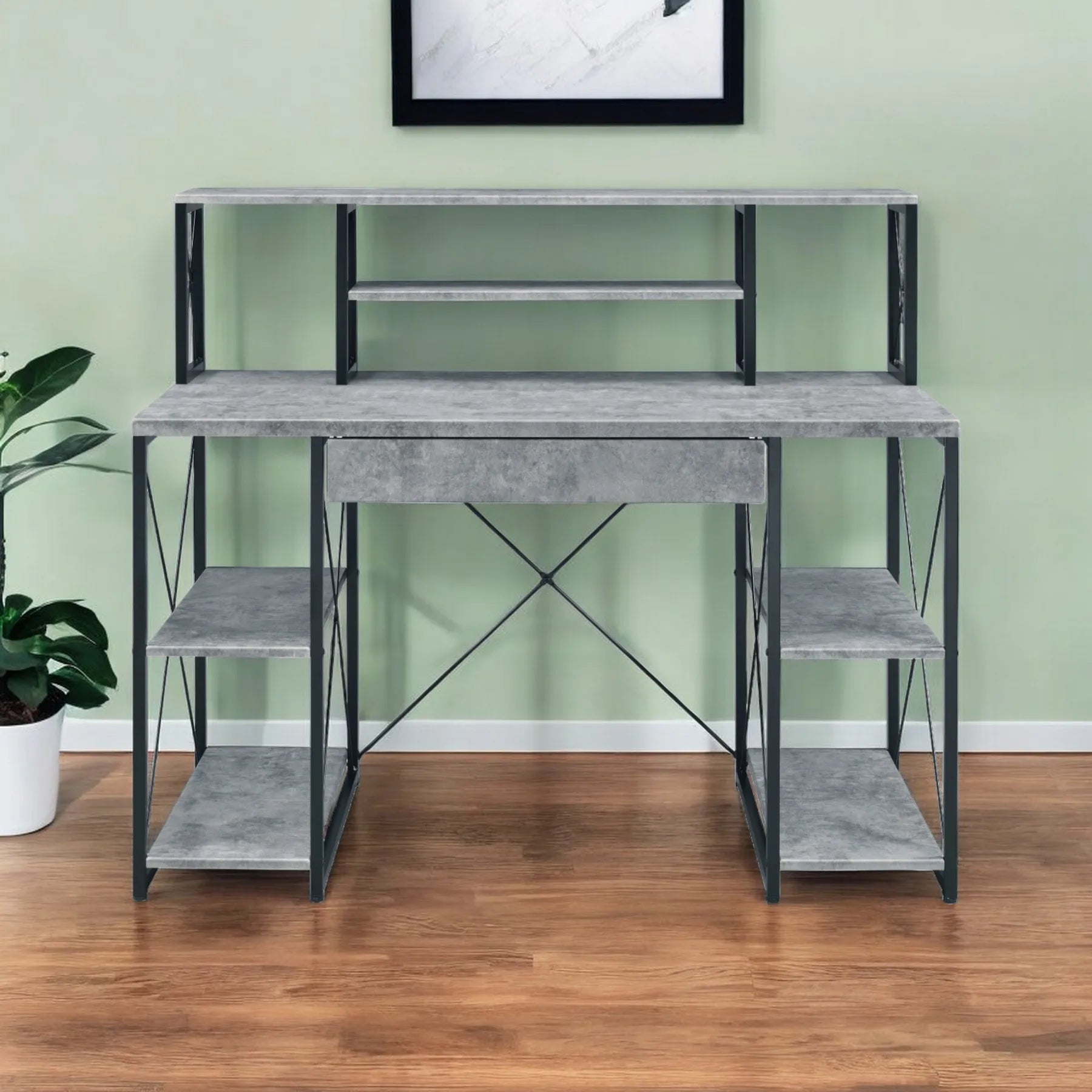 HMS 47" Gray and Black Simple Desk - Loft&Timber