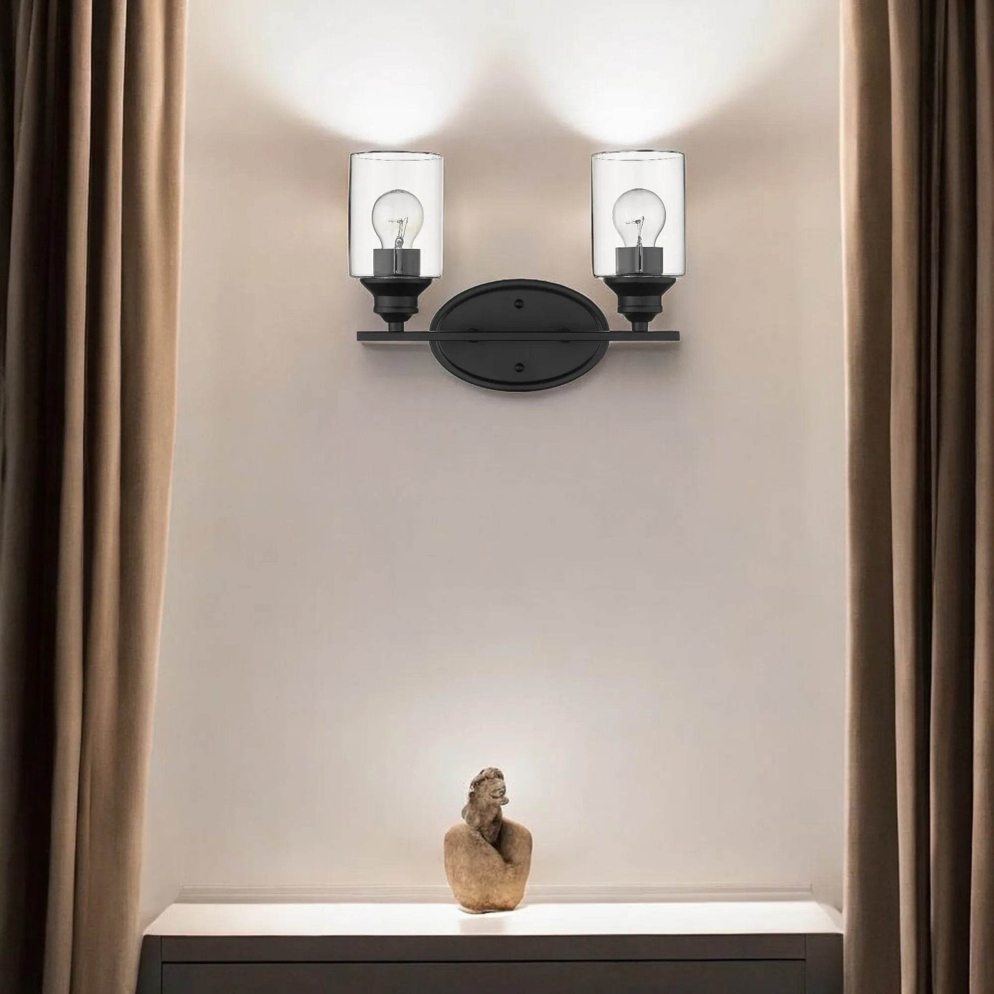 HMS Modern Two-Light Wall Sconces Matte Black Clear Glass Shade 220V - Loft&Timber