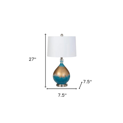 HMS Set of Two 27" Ombre Blue and Gold Glass Table Lamps with White Empire Shade - Loft&Timber