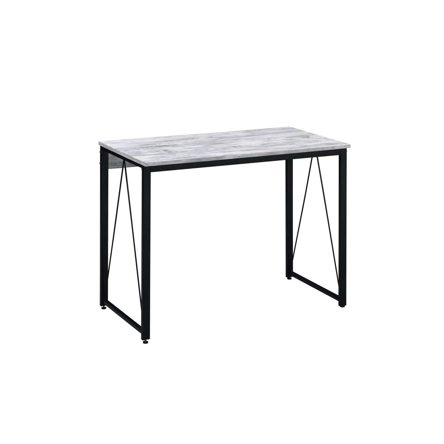 HMS 35" Antiqued White Desk with Black Leather - Loft&Timber