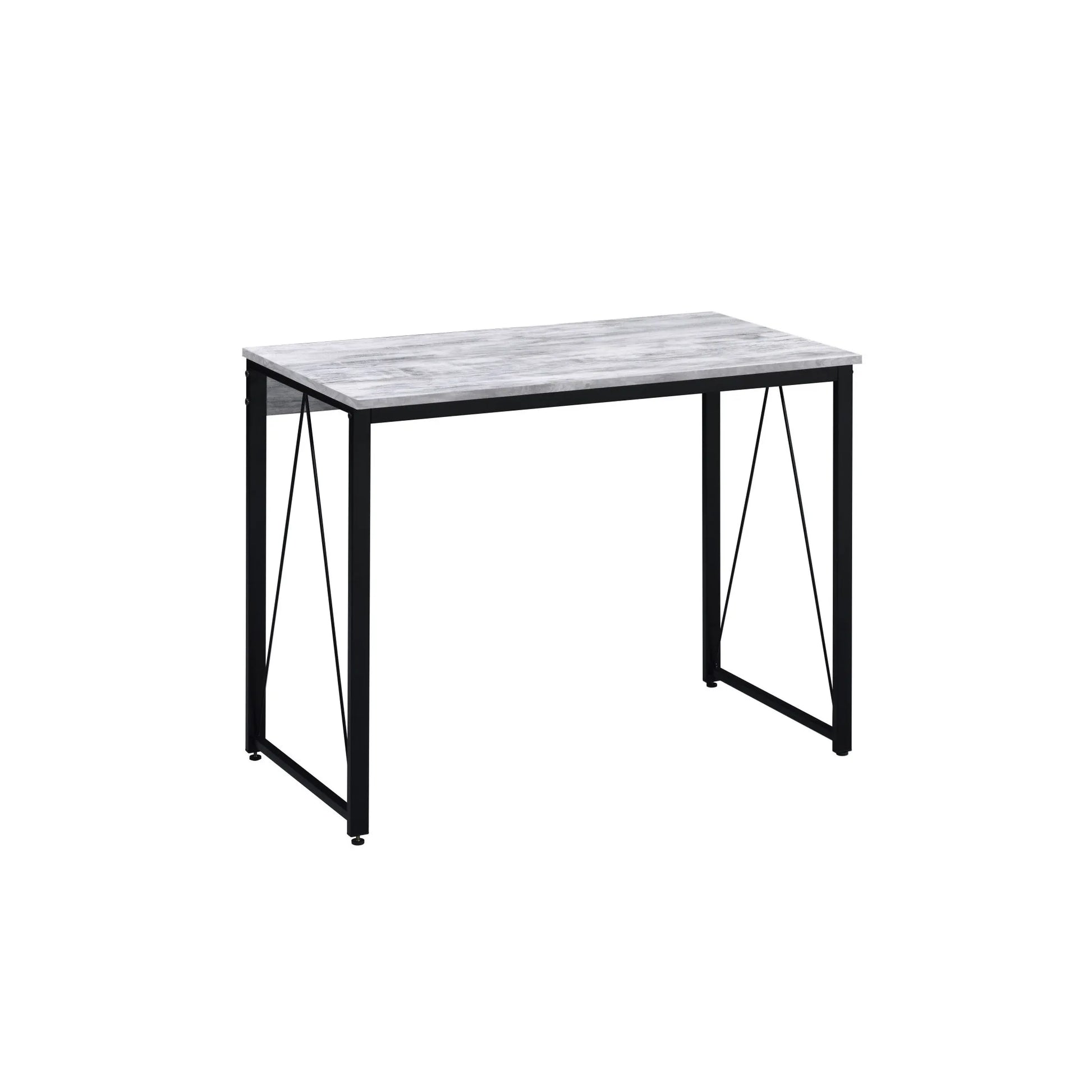 HMS 35" Antiqued White Desk with Black Leather - Loft&Timber