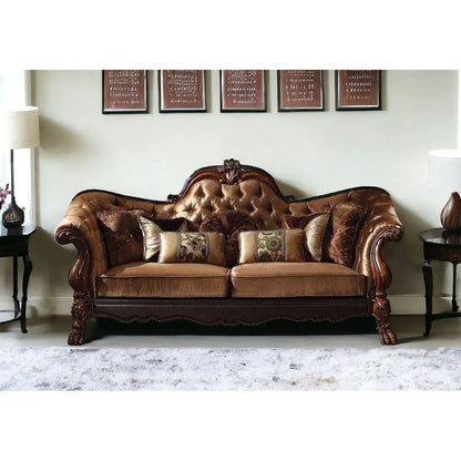 HMS 73" Steel Scrap Product Dark Brown and Brown Velvet Loveseat and Toss Pillows - Loft&Timber