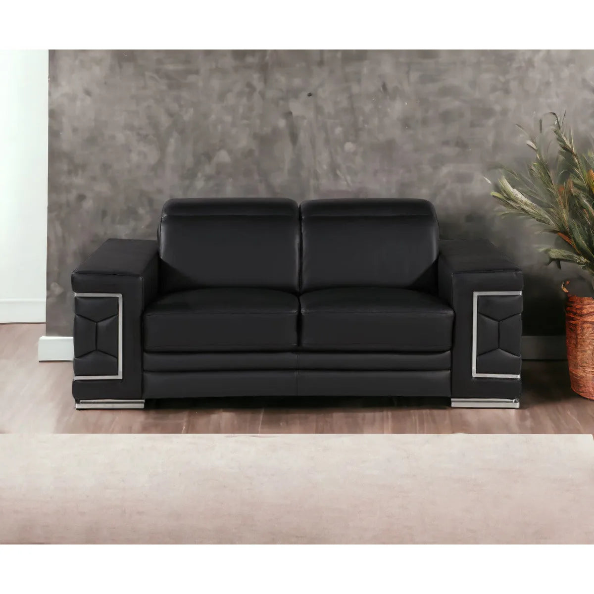 HMS 71" Black and Silver Genuine Leather Loveseat - Loft&Timber