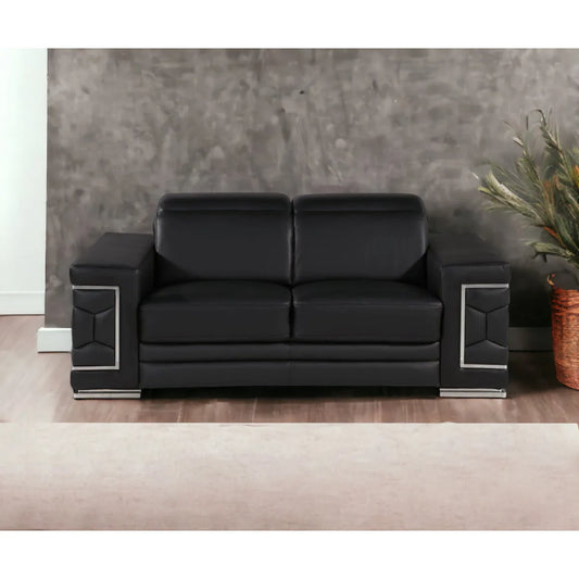 HMS 71" Black and Silver Genuine Leather Loveseat - Loft&Timber