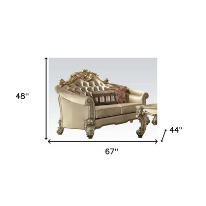 HMS 67" Home Furniture Gold and Bone Faux Leather Loveseat Set with Toss Pillows - Loft&Timber