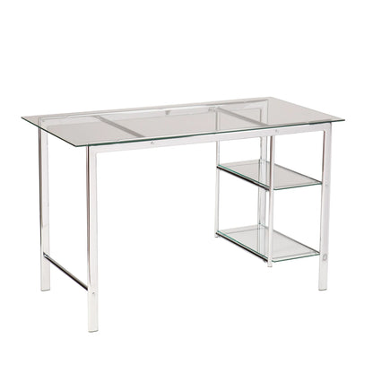 HMS 47" Writing Desk with Clear Silver Glass and Metal desksk - Loft&Timber