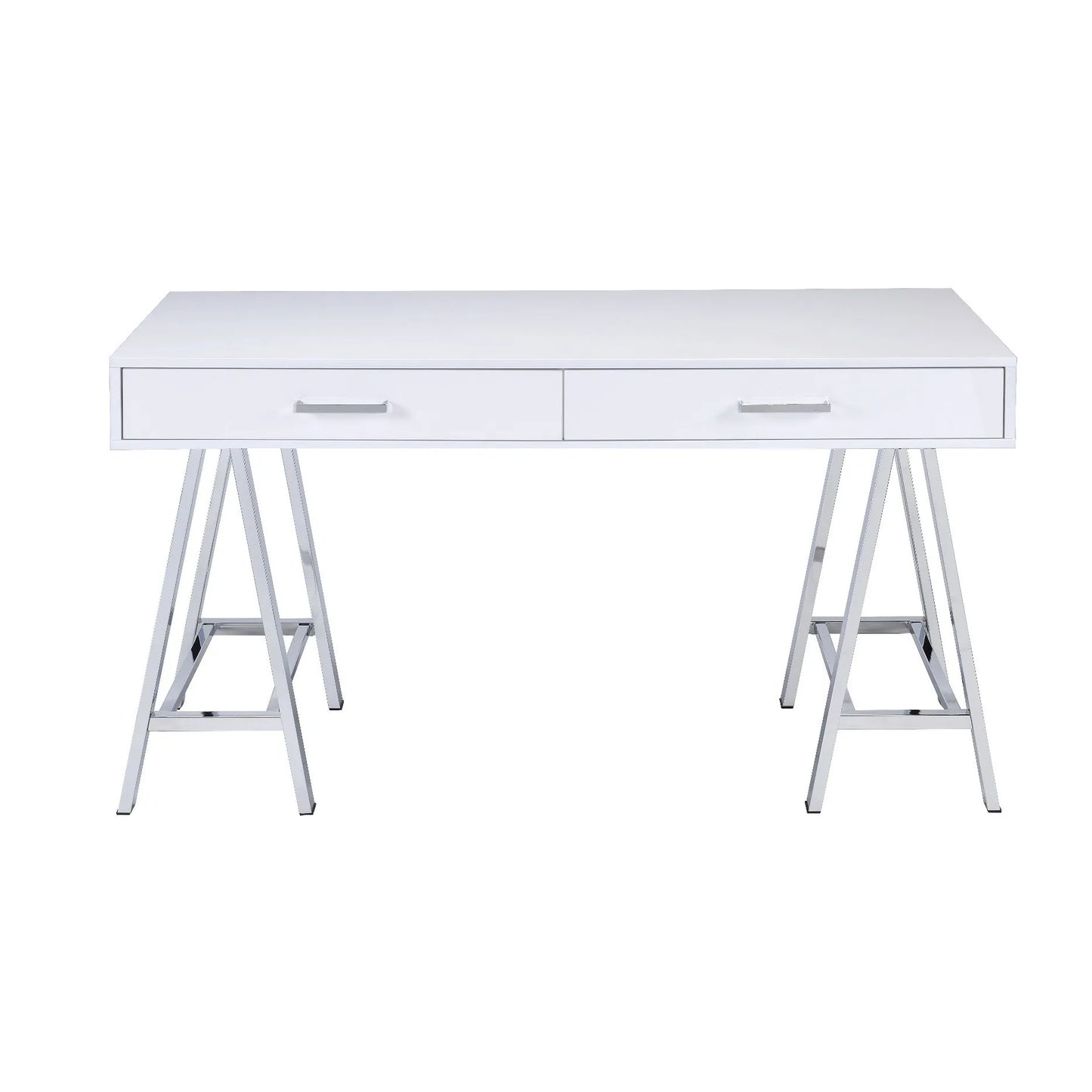 HMS 54" Solid Wood Writing Desk with Two Drawers White and Silver - Loft&Timber