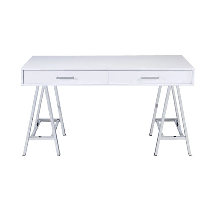 HMS 54" Solid Wood Writing Desk with Two Drawers White and Silver - Loft&Timber