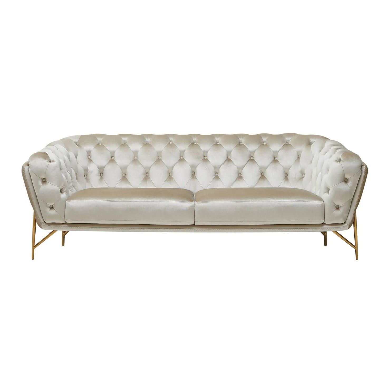 HMS 88" Beige Velvet Chesterfield Loveseat - Loft&Timber