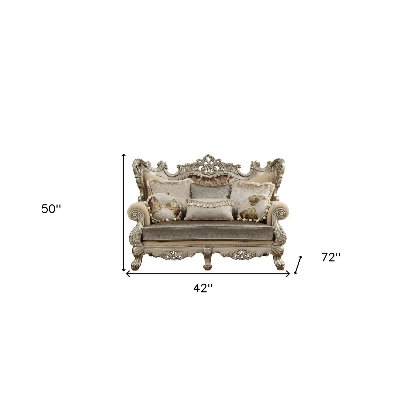 HMS 72" Cream Platinum Damask Chesterfield Loveseat with Toss Pillows - Loft&Timber