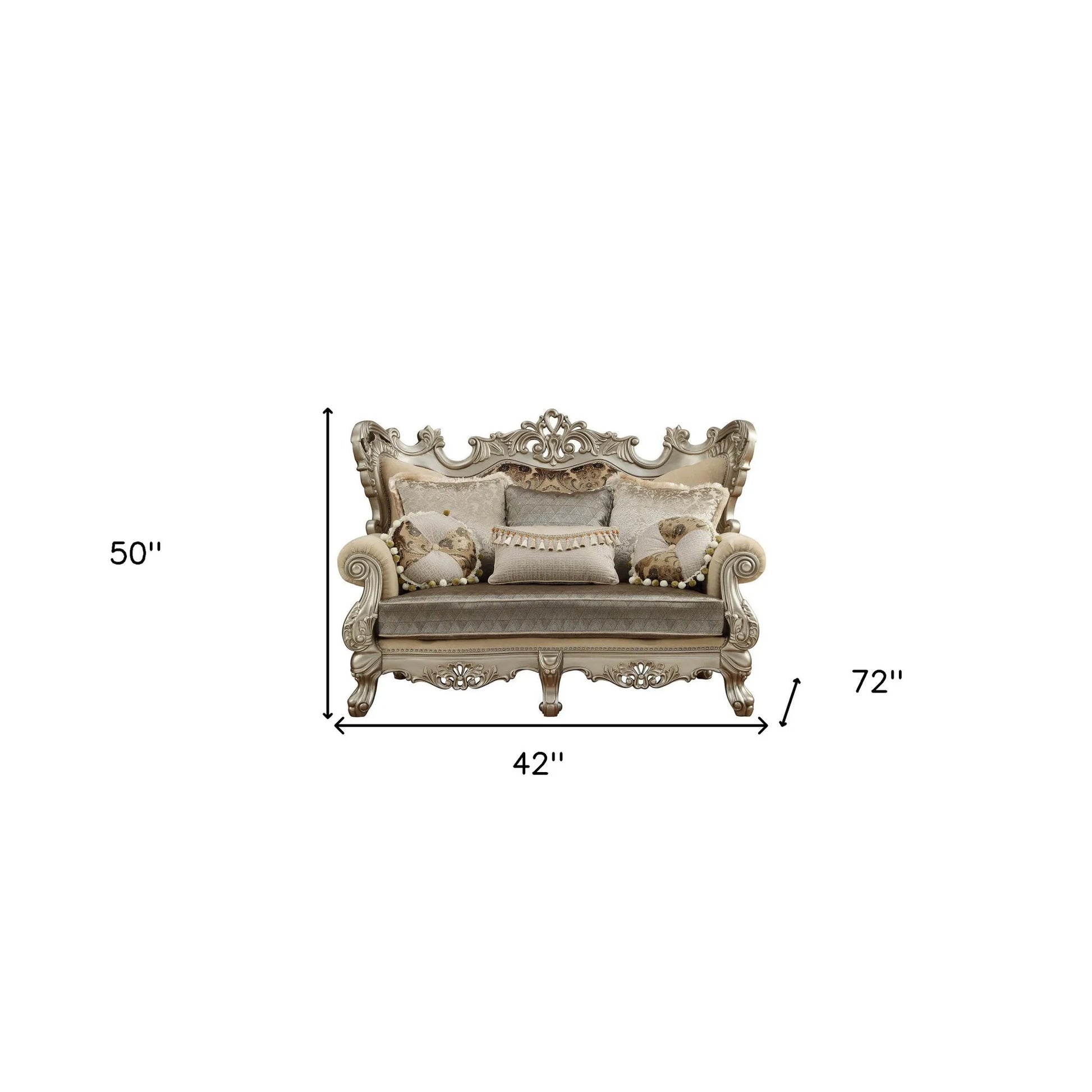 HMS 72" Cream Platinum Damask Chesterfield Loveseat with Toss Pillows - Loft&Timber