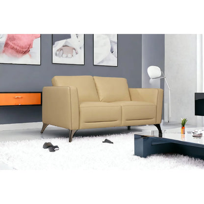 HMS 59" Cream and Silver Genuine Leather Loveseat - Loft&Timber