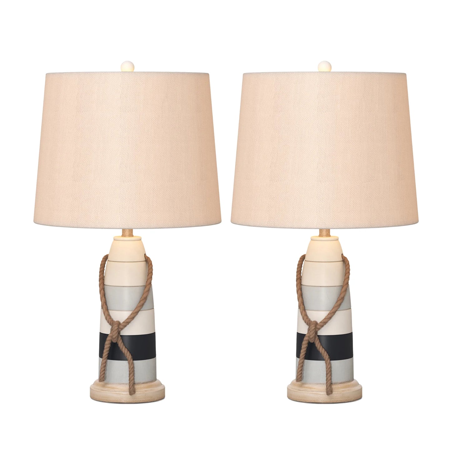 HMS Set of Two 27" Novelty Table Lamps Natural White and Blue Coastal Style with Off-White Empire Shade - Loft&Timber