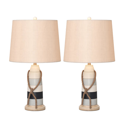 HMS Set of Two 27" Novelty Table Lamps Natural White and Blue Coastal Style with Off-White Empire Shade - Loft&Timber