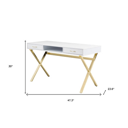 HMS 47" Foldable White and Gold Computer Desk - Loft&Timber