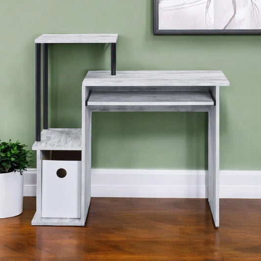 HMS 37" Antiqued White Computer Desk with Shelf Drawers - Loft&Timber