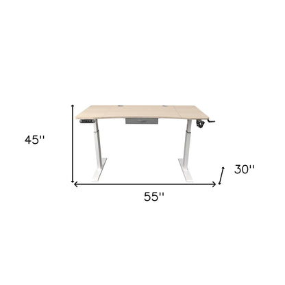 HMS 55" Adjustable Oak and White Modern Standing Desk - Loft&Timber