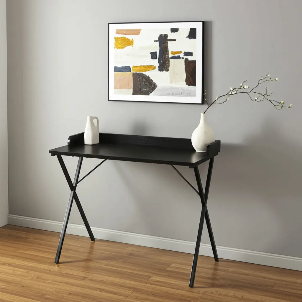 HMS 39" Modern X-Shape Computer Desk Black Wood and Metal - Loft&Timber
