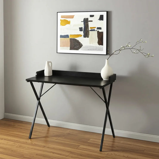 HMS 39" Modern X-Shape Computer Desk Black Wood and Metal - Loft&Timber