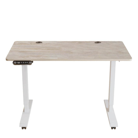 HMS Adjustable Rolling Computer Desk in Khaki and White Wood - Loft&Timber