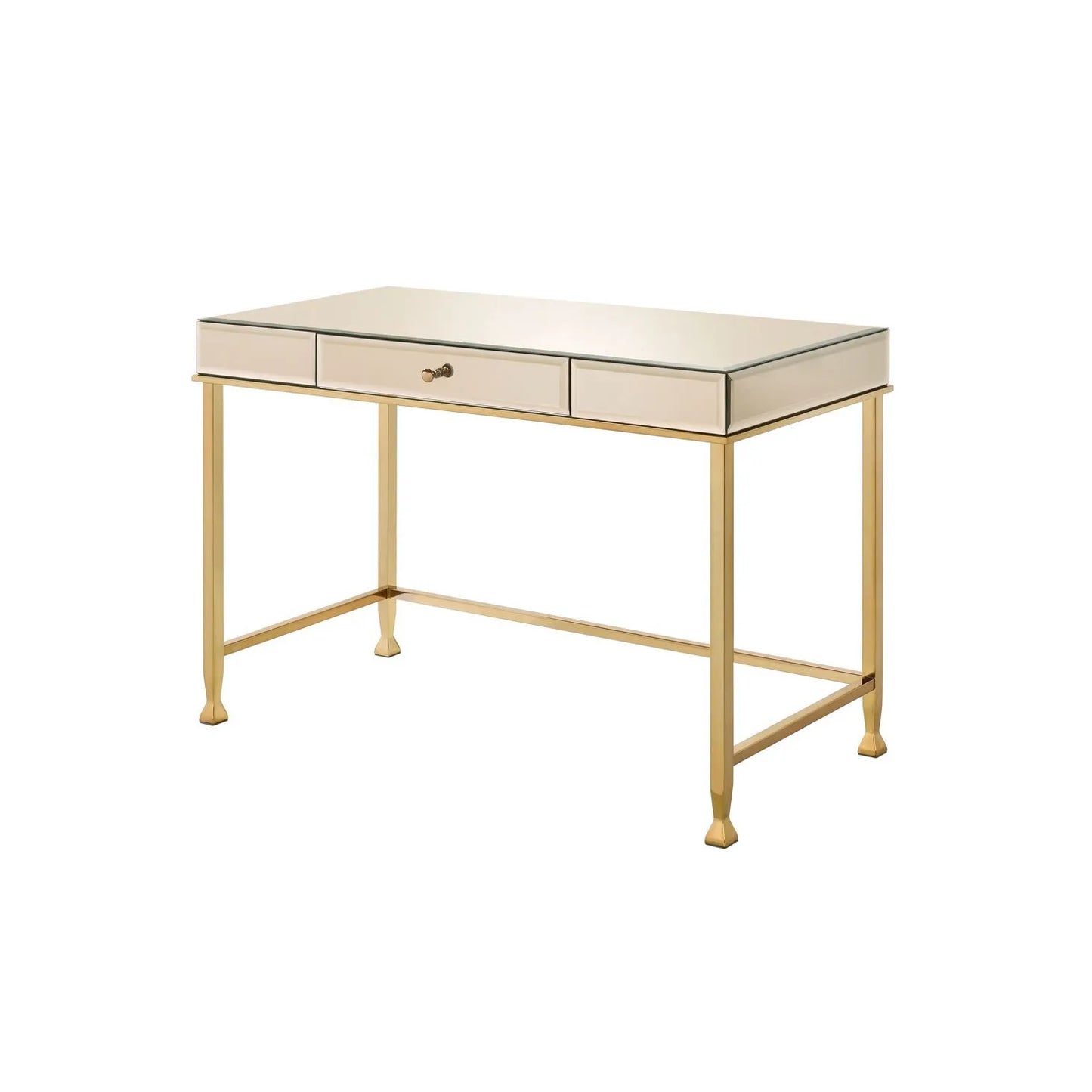 HMS 42" Solid Wood Computer Table White and Gold Mirrored Desk - Loft&Timber