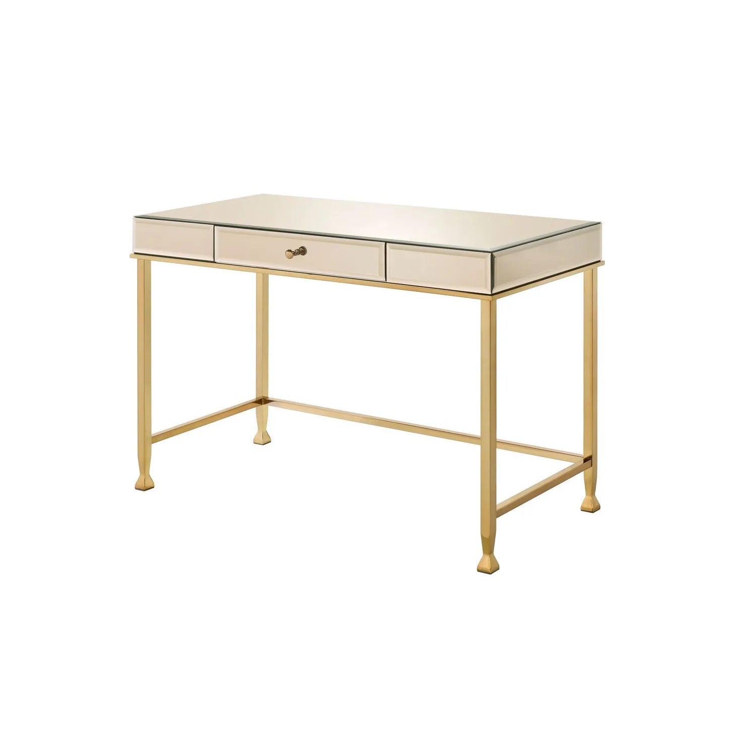HMS 42" Solid Wood Computer Table White and Gold Mirrored Desk - Loft&Timber