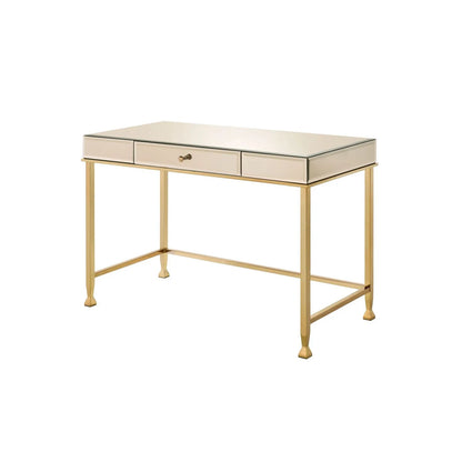 HMS 42" Solid Wood Computer Table White and Gold Mirrored Desk - Loft&Timber