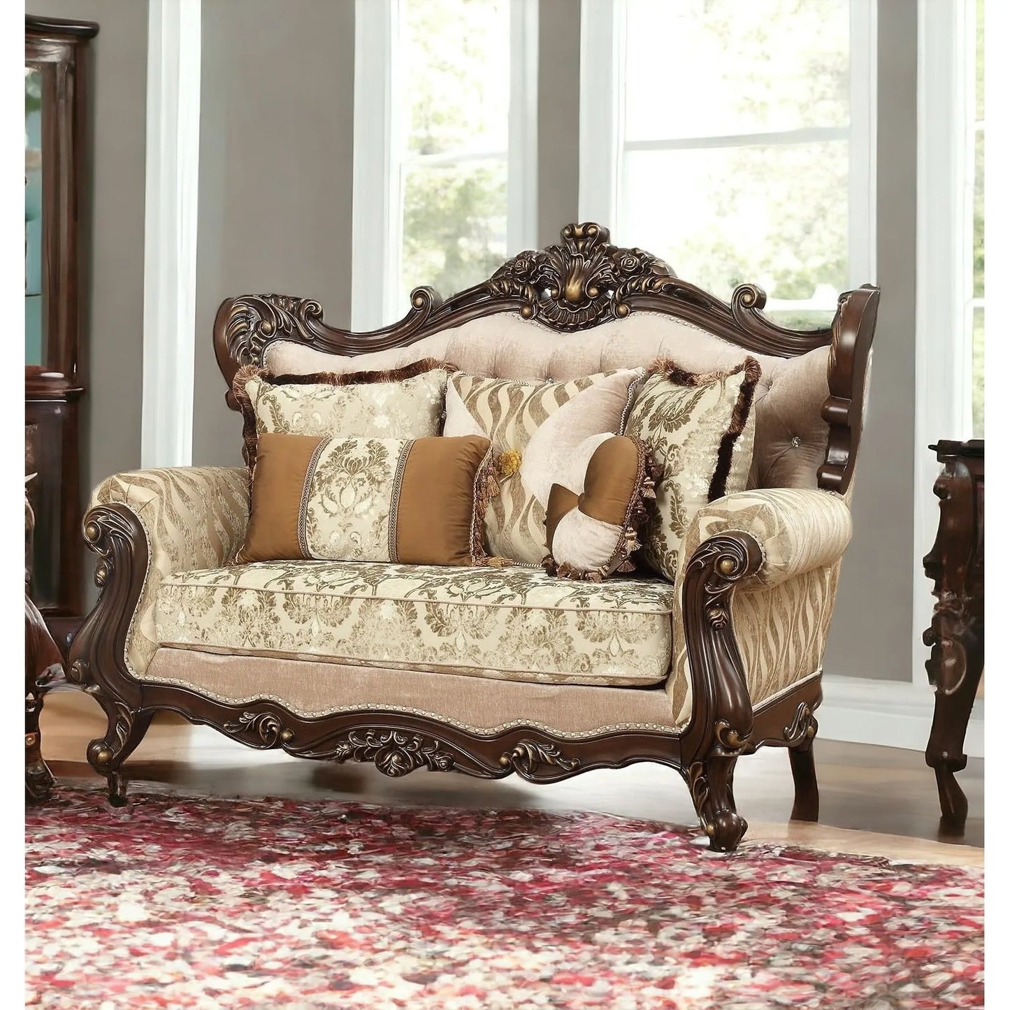 HMS 70" Beige and Brown Chesterfield Loveseat - Loft&Timber