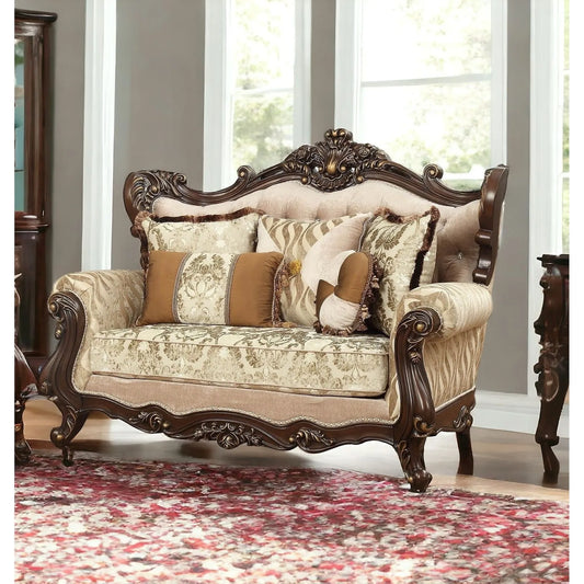 HMS 70" Beige and Brown Chesterfield Loveseat - Loft&Timber