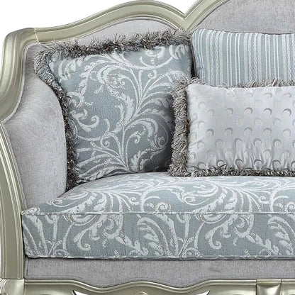 HMS 66" Light Gray and Champagne Damask Loveseat and Toss Pillows - Loft&Timber