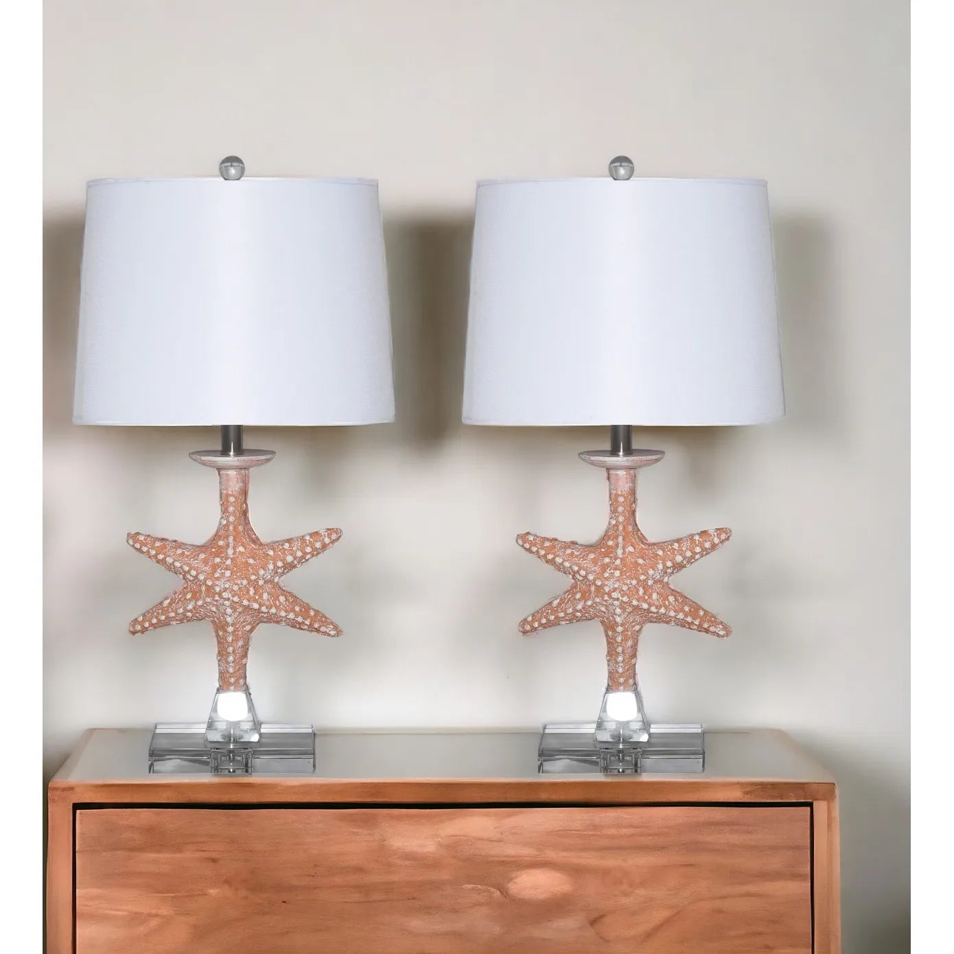 HMS European Design Set of Two 28"Starfish Table Lamps White Drum Shade 5W - Loft&Timber