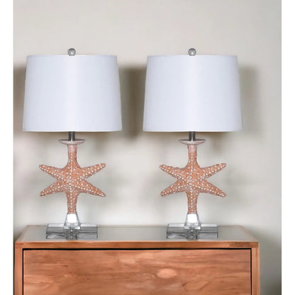 HMS European Design Set of Two 28"Starfish Table Lamps White Drum Shade 5W - Loft&Timber