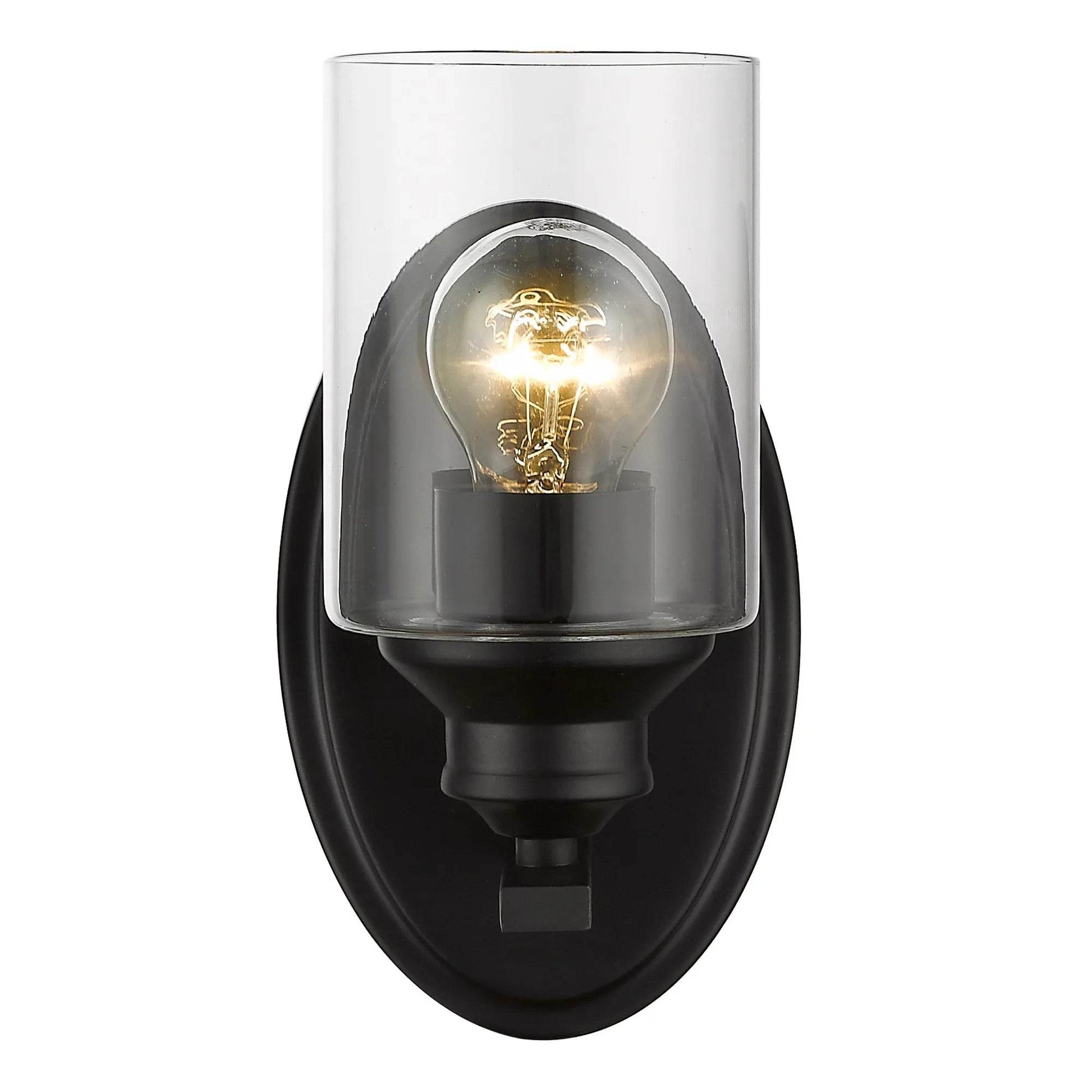 Hms One Light Matte Black Wall Light with Clear Glass Shade - Loft&Timber