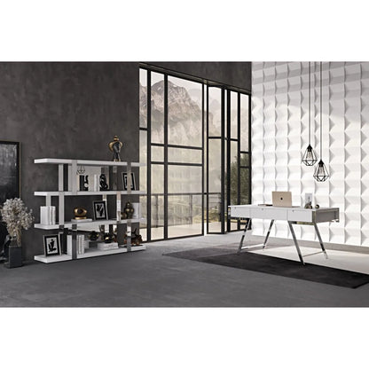 HMS 63" Modern White and Silver Melamine Desk - Loft&Timber