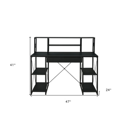 HMS 47" Black Computer Desk with Shelves - Loft&Timber