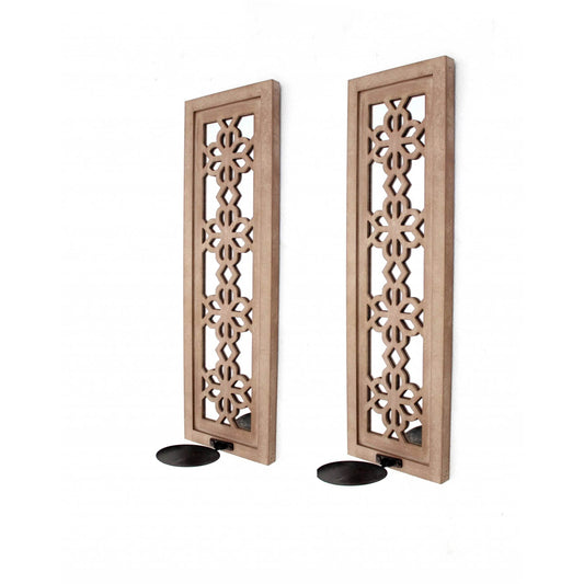 Set of Two Tan Lattice Wall Sconce Candle Holders HMS Wall Lamps - Loft&Timber