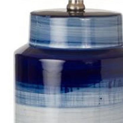 HMS Set of Two 30" Ceramic Cylinder Table Lamps Blue and White with White Drum Shade - Loft&Timber