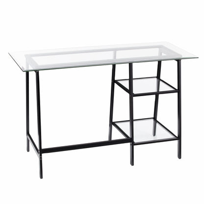 HMS Luxury 46" L-Shaped Clear and Black Glass Desk - Loft&Timber