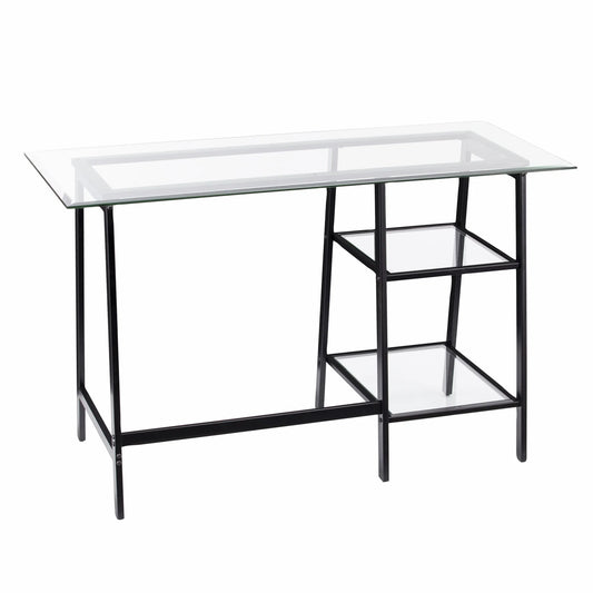 HMS Luxury 46" L-Shaped Clear and Black Glass Desk - Loft&Timber