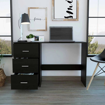 HMS Modern 48" Black Steel Computer Desk with Three Drawers - Loft&Timber