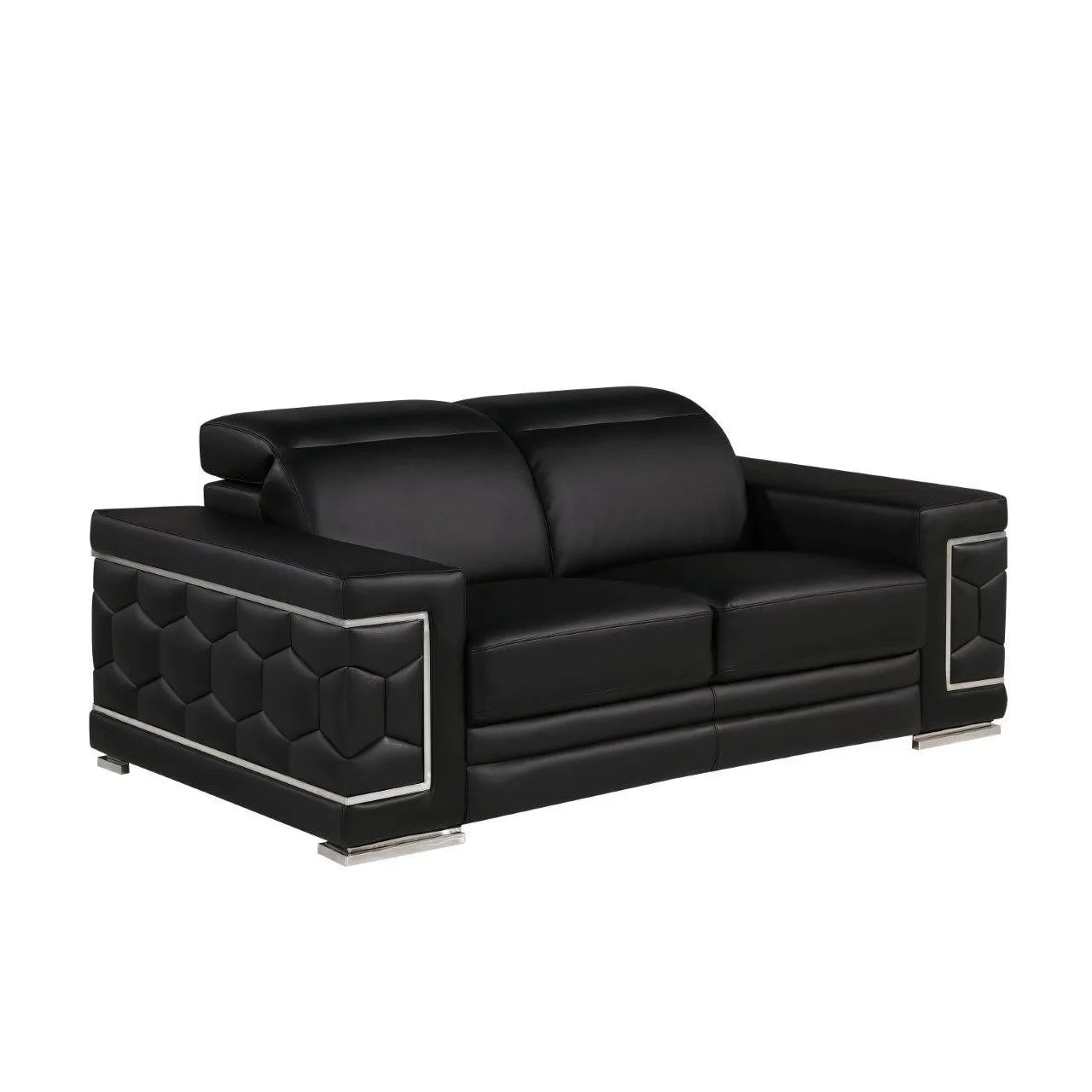 HMS 71" Black and Silver Genuine Leather Loveseat - Loft&Timber