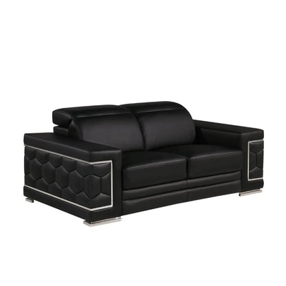 HMS 71" Black and Silver Genuine Leather Loveseat - Loft&Timber